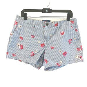 Old Navy Womens 8 Blue White Striped Floral Every Day Shorts 3.5" Length cottage
